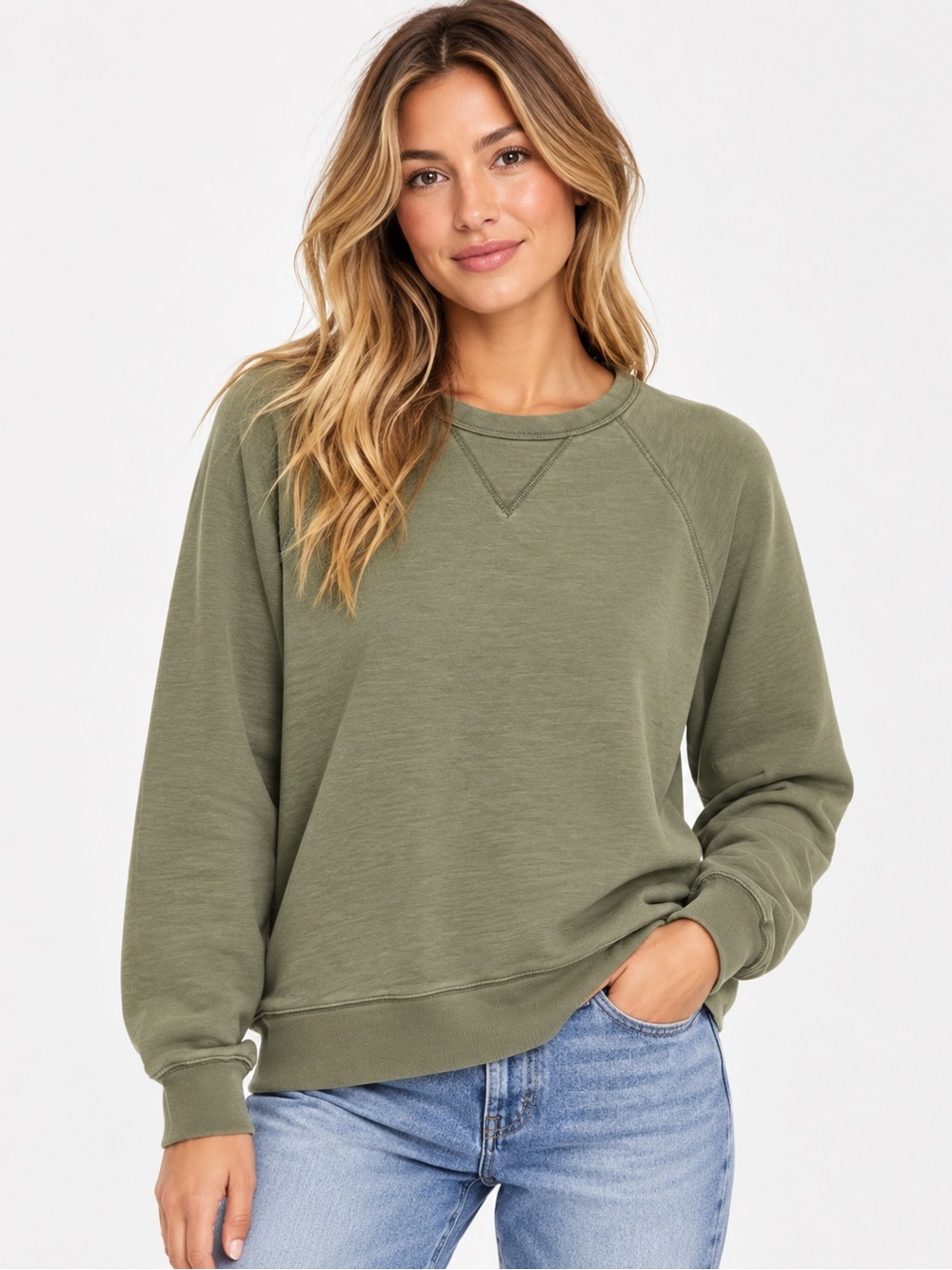 Everlane Women’s Olive Green 100% Cotton Raglan Crewneck Sweatshirt Size M